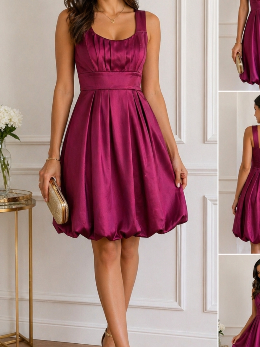 Le Lis Blanc Magenta Satin Fit Flare Cocktail Dress Pleated Size 42 NWT